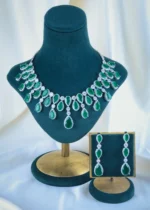 Regal Green Necklace Set (Silver) NEC001195