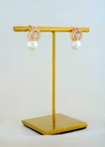 Regal Halo Pearl Earrings (Yellow Gold) EAR001827 - Image 2
