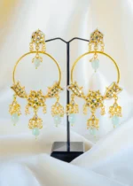 Regal Kundan Polki Mint Green Hoop Earrings (Yellow Gold) EAR001546