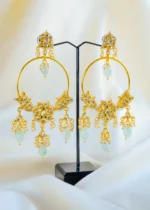 Regal Kundan Polki Mint Green Hoop Earrings (Yellow Gold) EAR001546 - Image 2