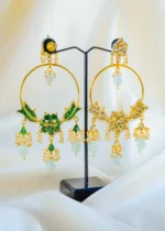 Regal Kundan Polki Mint Green Hoop Earrings (Yellow Gold) EAR001546 - Image 3