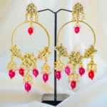 Regal Kundan Polki Ruby Hoop Earrings (Yellow Gold) EAR001547