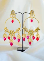 Regal Kundan Polki Ruby Hoop Earrings (Yellow Gold) EAR001547