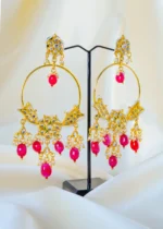 Regal Kundan Polki Ruby Hoop Earrings (Yellow Gold) EAR001547 - Image 2
