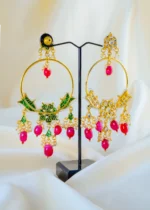 Regal Kundan Polki Ruby Hoop Earrings (Yellow Gold) EAR001547 - Image 3