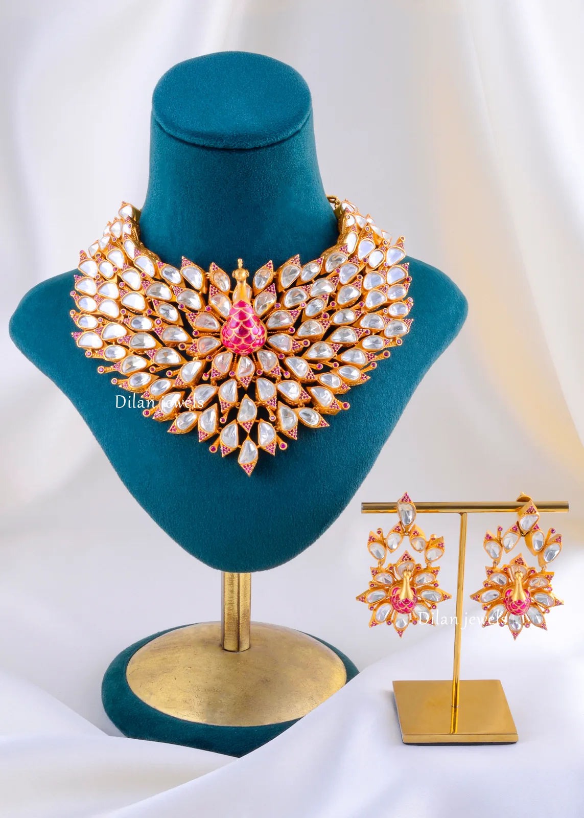 Regal-Peacock-Kundan-Choker-Set-Yellow-Gold-NEC002384a Regal Peacock Kundan Choker Set (Yellow Gold) NEC002384 - Image 1