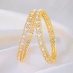 Regal Pearl Diamond Gold Bangles (Yellow Gold) BAN002314