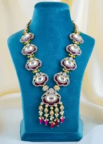 Regal Red Meena Kundan Polki Rani Haar (Yellow Gold) NEC001578 - Image 2