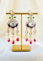 Regal Red Meena Kundan Polki Rani Haar (Yellow Gold) NEC001578 - Image 3
