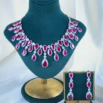 Regal Ruby Red Necklace Set (Silver) NEC001196