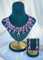 Regal Ruby Red Necklace Set (Silver) NEC001196