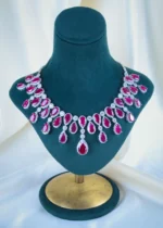Regal Ruby Red Necklace Set (Silver) NEC001196 - Image 2