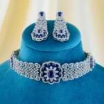 Regal Sapphire Radiance Choker Set (Silver) NEC001563
