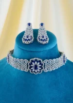 Regal Sapphire Radiance Choker Set (Silver) NEC001563