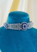 Regal Sapphire Radiance Choker Set (Silver) NEC001563 - Image 2