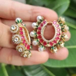 Reversible Baalis in Green with Red Meena (Victorian Gold) EAR000642