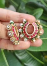Reversible Baalis in Green with Red Meena (Victorian Gold) EAR000642