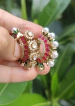Reversible Baalis in Green with Red Meena (Victorian Gold) EAR000642 - Image 2