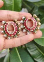 Reversible Baalis in Green with Red Meena (Victorian Gold) EAR000642 - Image 3