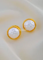 Reversible Pearl Hoops (Yellow Gold) EAR002073 - Image 3