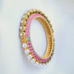Reversible Polki R Pearl Pacheli Single Bangle (Victorian Gold) BRA001047