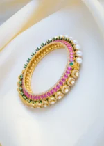 Reversible Polki R Pearl Pacheli Single Bangle (Victorian Gold) BRA001047 - Image 3