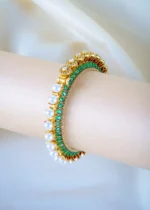 Reversible Polki R Pearl Pacheli Single Green Bangle (Victorian Gold) BRA001242
