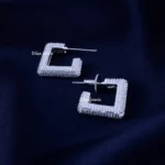 Rhodium Radiant Square Hoops (Silver) EAR002306