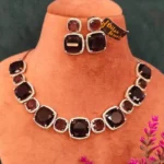 Rhodolite Diamond Necklace Set (White-Gold)- NEC04032309