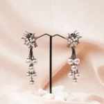 Rose-Black Pearl Tassle Earrings (Dual Plating) EAR000777