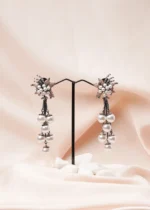 Rose-Black Pearl Tassle Earrings (Dual Plating) EAR000777