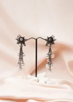Rose-Black Pearl Tassle Earrings (Dual Plating) EAR000777 - Image 2