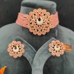 Rose-Quartz Mayur Choker (Rose-Gold)- NEC17022301