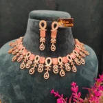Rose-Quartz Pear Drop Necklace Set (Rose-Gold)- NEC15122220