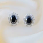 Royal Black Halo Studs (Silver) EAR001488