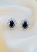 Royal Black Halo Studs (Silver) EAR001488
