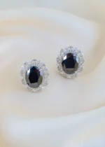 Royal Black Halo Studs (Silver) EAR001488 - Image 2