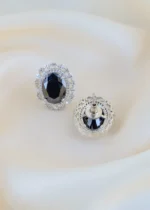 Royal Black Halo Studs (Silver) EAR001488 - Image 3