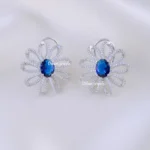 Royal Blue Daisy Earrings (Silver) EAR002198