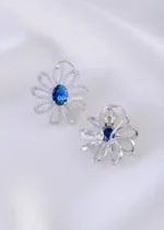 Royal Blue Daisy Earrings (Silver) EAR002198 - Image 3