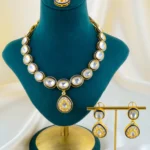 Royal Blue Meenakari Kundan Polki Necklace Set (Yellow Gold) NEC001571