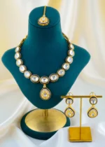 Royal Blue Meenakari Kundan Polki Necklace Set (Yellow Gold) NEC001571