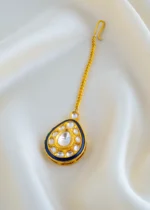 Royal Blue Meenakari Kundan Polki Necklace Set (Yellow Gold) NEC001571 - Image 3