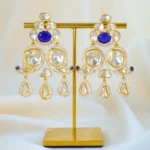 Royal Blue Moissanite Polki Dangler Earrings (Yellow Gold) EAR001553