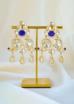 Royal Blue Moissanite Polki Dangler Earrings (Yellow Gold) EAR001553