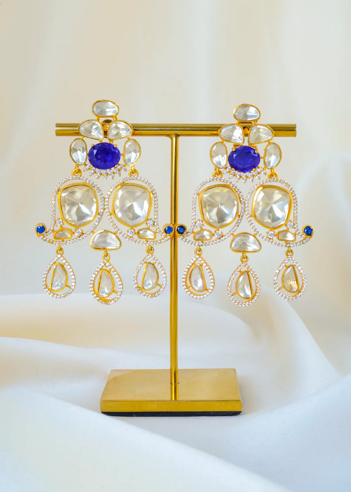 Royal-Blue-Moissanite-Polki-Dangler-Earrings-Yellow-Gold-EAR001553a Royal Blue Moissanite Polki Dangler Earrings (Yellow Gold) EAR001553 - Image 1