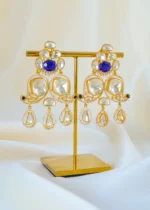 Royal Blue Moissanite Polki Dangler Earrings (Yellow Gold) EAR001553 - Image 2