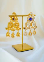 Royal Blue Moissanite Polki Dangler Earrings (Yellow Gold) EAR001553 - Image 3