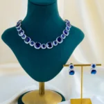 Royal Blue Sapphire Elegance Necklace Set (Silver) NEC001559