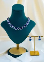 Royal Blue Sapphire Elegance Necklace Set (Silver) NEC001559